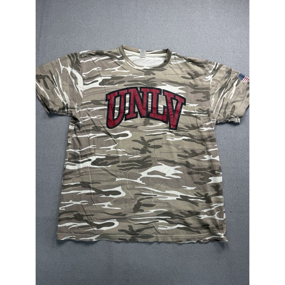 UNLV Rebels Anvil Camo T-Shirt Adult Lg Y2K NCAA USA Flag Number 6 Tee